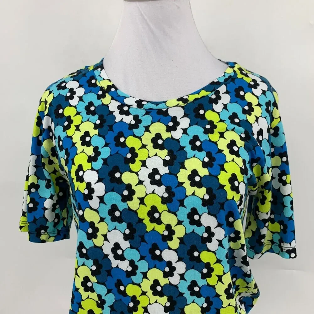 Michael Kors Blouse Womens XS Multi Floral Round Neck Smocked Hem Short Sleeve